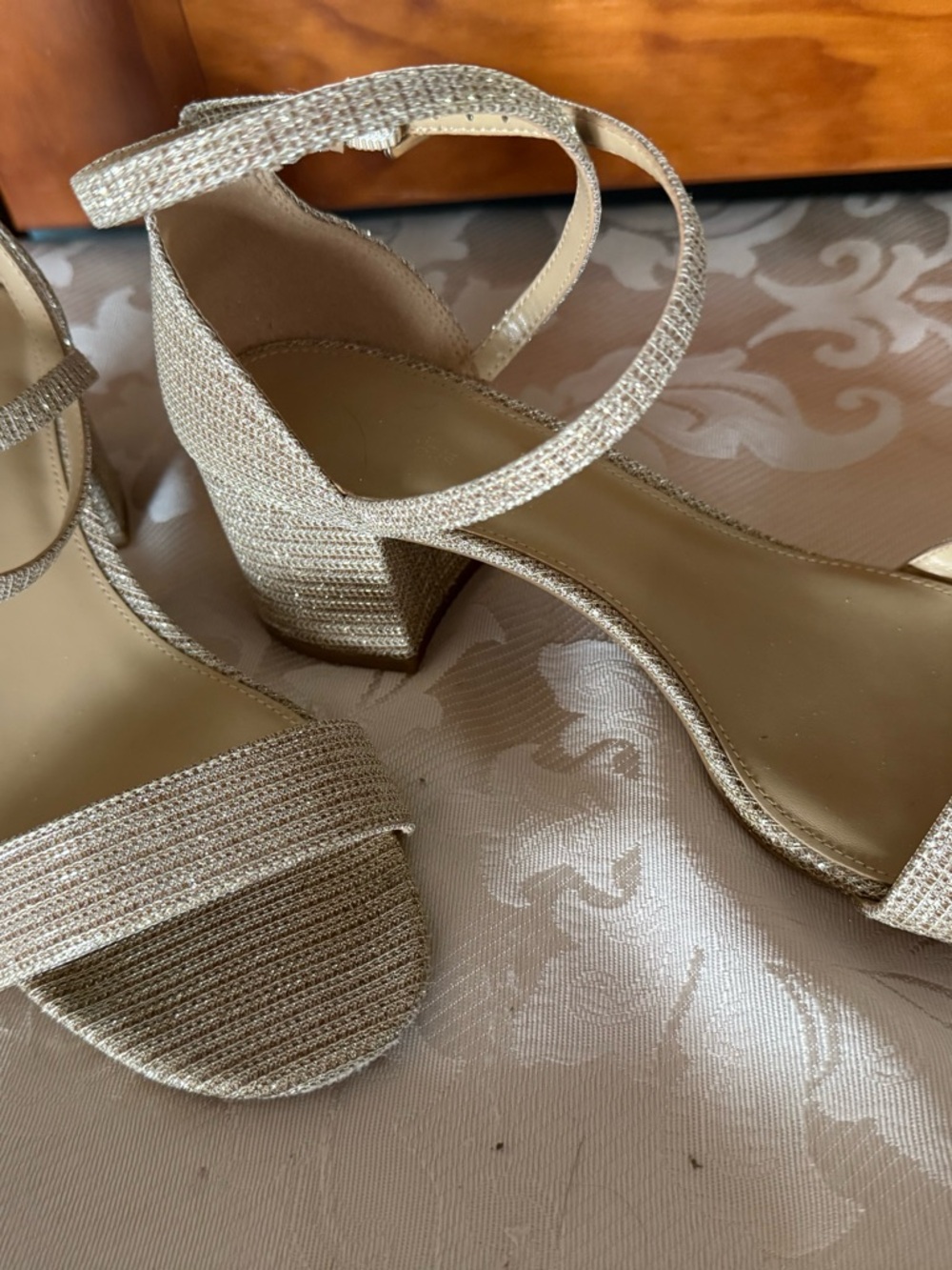 Michael Kors Gold Textured Block Heel Sandals